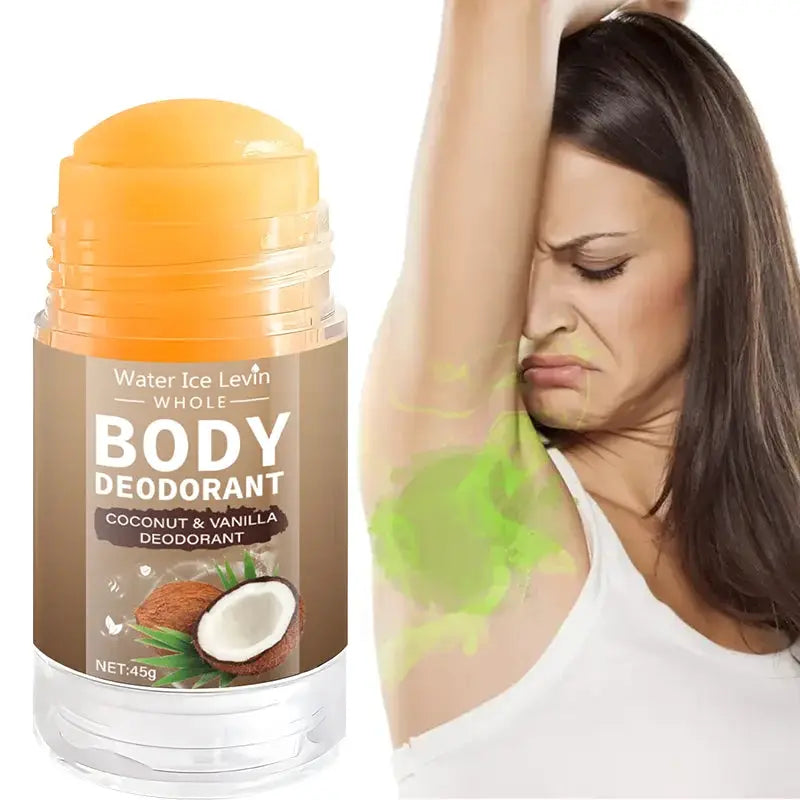 Coconut Body Deodorant Stick; moisturizing, non-friction formula for whole-body use, 45g
