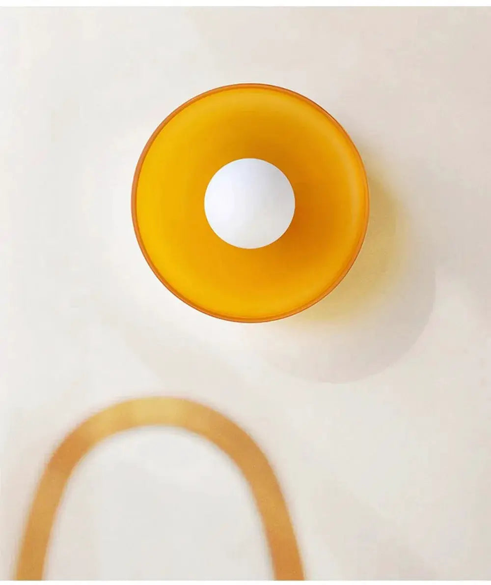 Nordic glass ceiling light, amber circular shade with white diffuser, single-head fixture