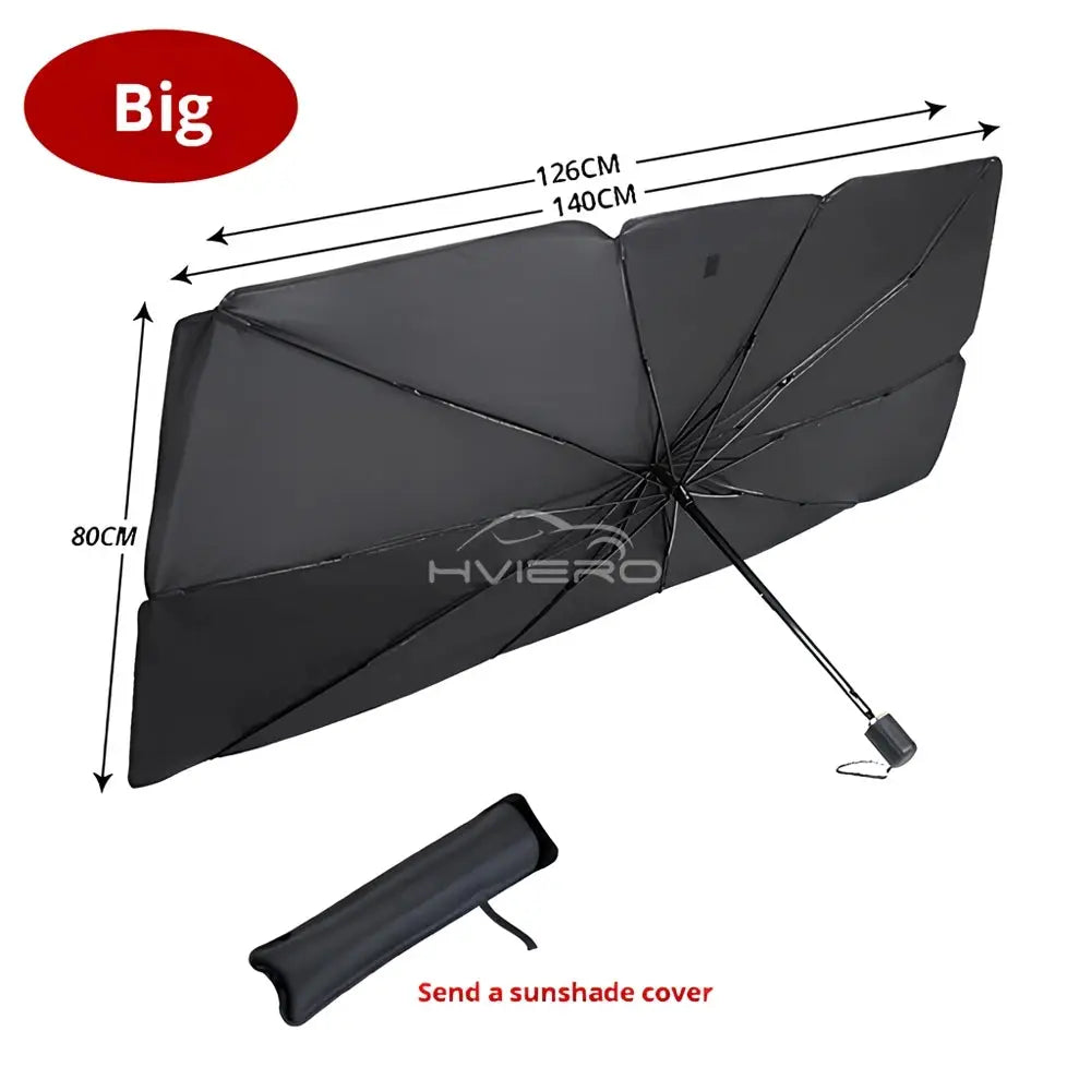Car windshield sunshade by Simples Market, large foldable black umbrella-style cover with carry bag