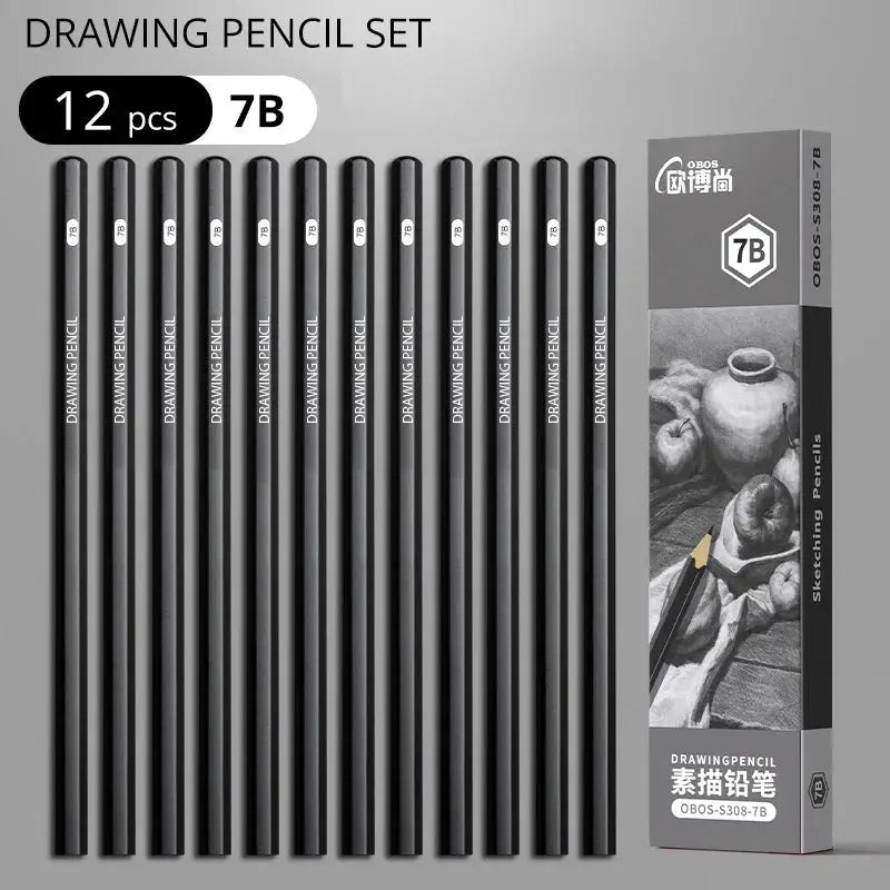 12 pcs drawing pencil set with black graphite pencils for artists and beginners by Simples Market