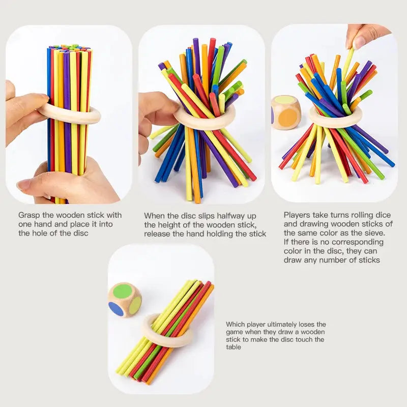 Wooden Stick Board Game For Parent Child Interaction Montessori Toy Four Sided Acrylic Cylinder Stick Picking Game