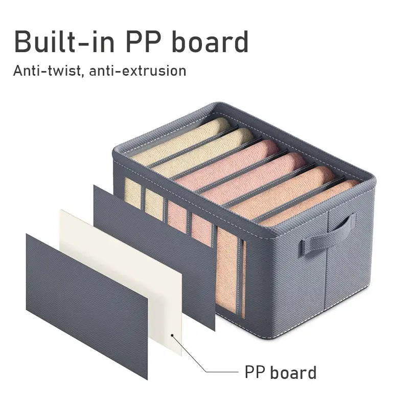 Pants storage box with foldable 9-grid organizer, gray PP board, Simples Market