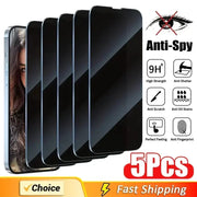 ShieldGuard 5 Piece Cover Privacy Screen Protector For iPhone 6 To 16 Pro Max Mini XR XS Max Anti Spy Tempered Glass