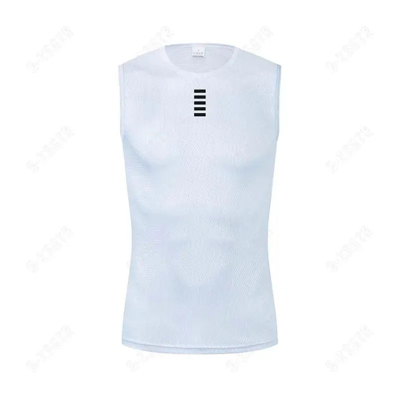 Mens Reflective Cycling Base Layer Sleeveless Vest Undershirt Quick Dry White Elasticated Fit Road Bike Jersey