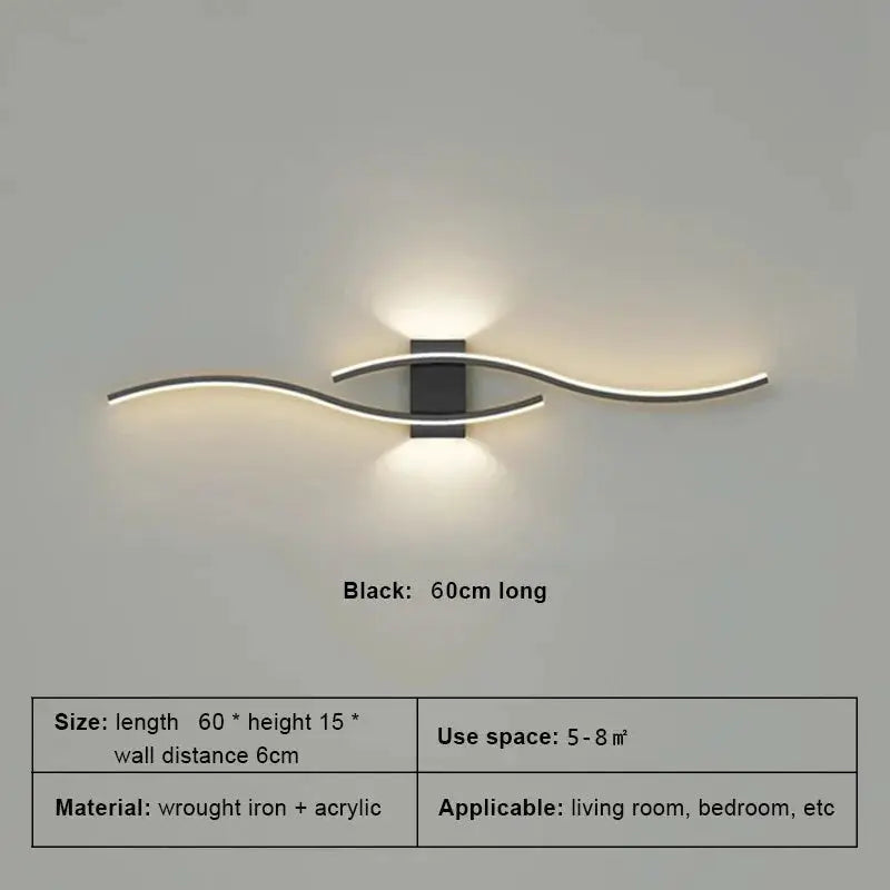 Moder LED wall lamp, black 60cm long wrought-iron + acrylic curved strip by Simples Market