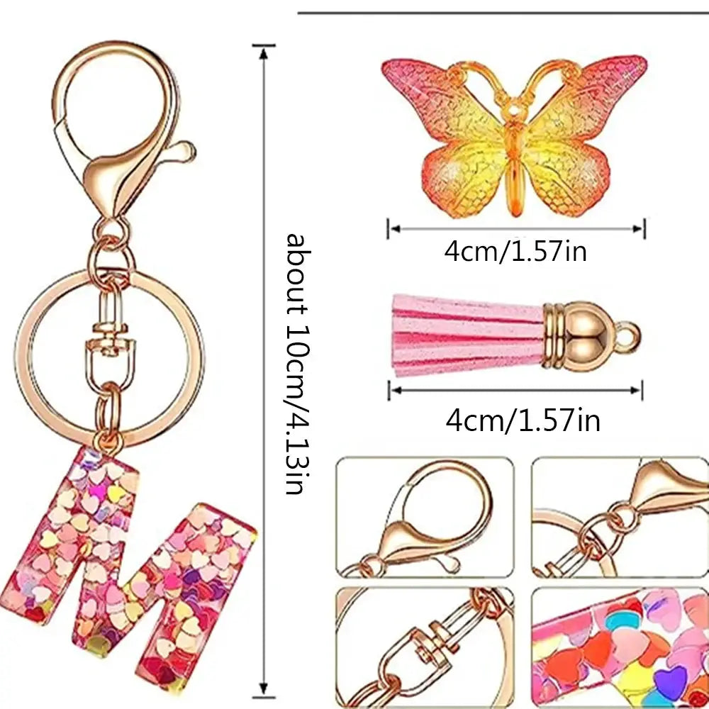 Customizable A To Z Letter Keychain With Resin Pendant Metal Holder Lobster Clasp For Keys Bags And Cars