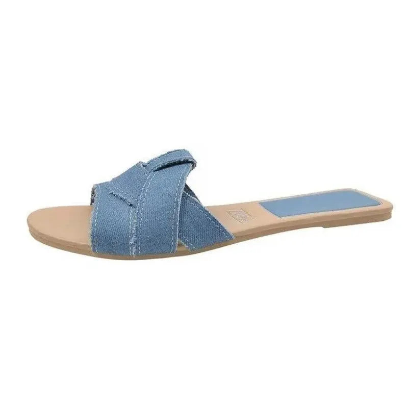 Denim cross-strap cork footbed slide sandal for men and women