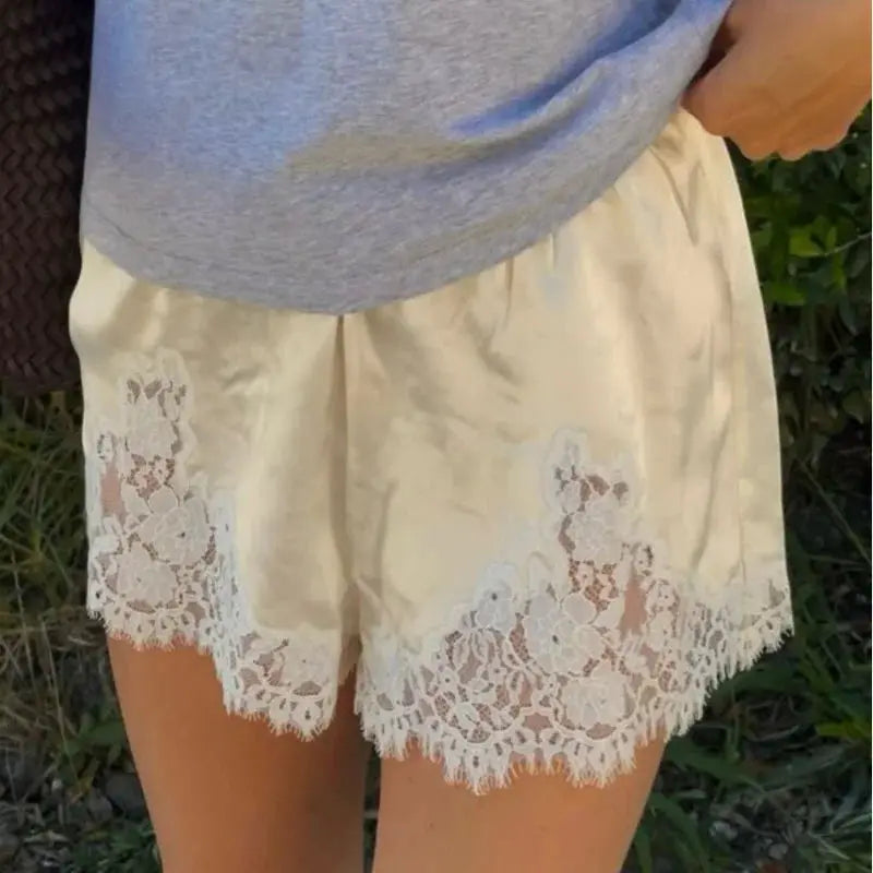 SatinLuxe Y2K Lace Trim Shorts Low Rise Micro Mini Pajama Boxers For Lounge Streetwear Women