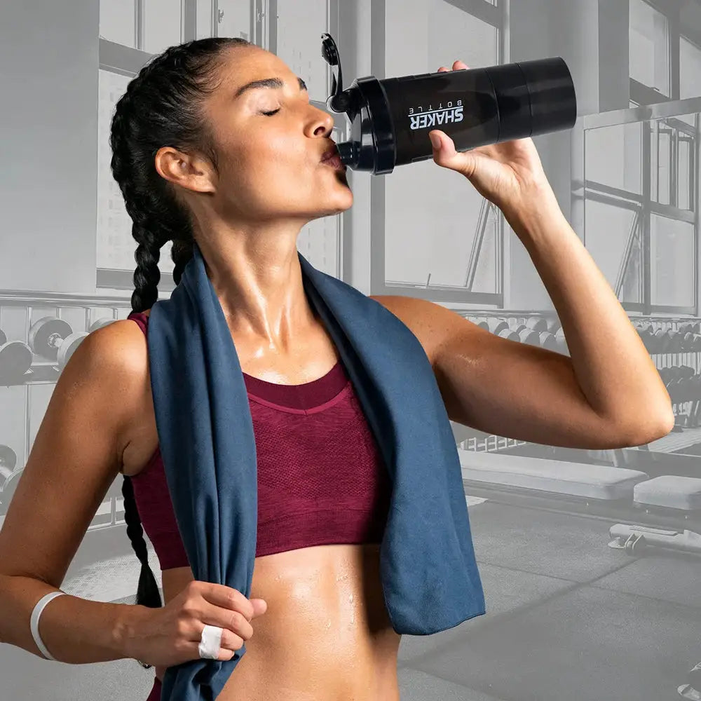3 Layer Shaker Bottle Protein Powder Shake Cup With Multi Layer Design For Fitness And Bodybuilding