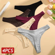 Simples Market 4-pack women's cotton seamless low-rise V-waist thong underwear in solid colors