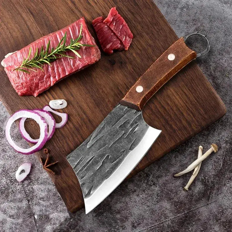 Professional Cleaver Knife For Slicing Fish Meat And Vegetables With Stainless Steel Blade And Wooden Handle