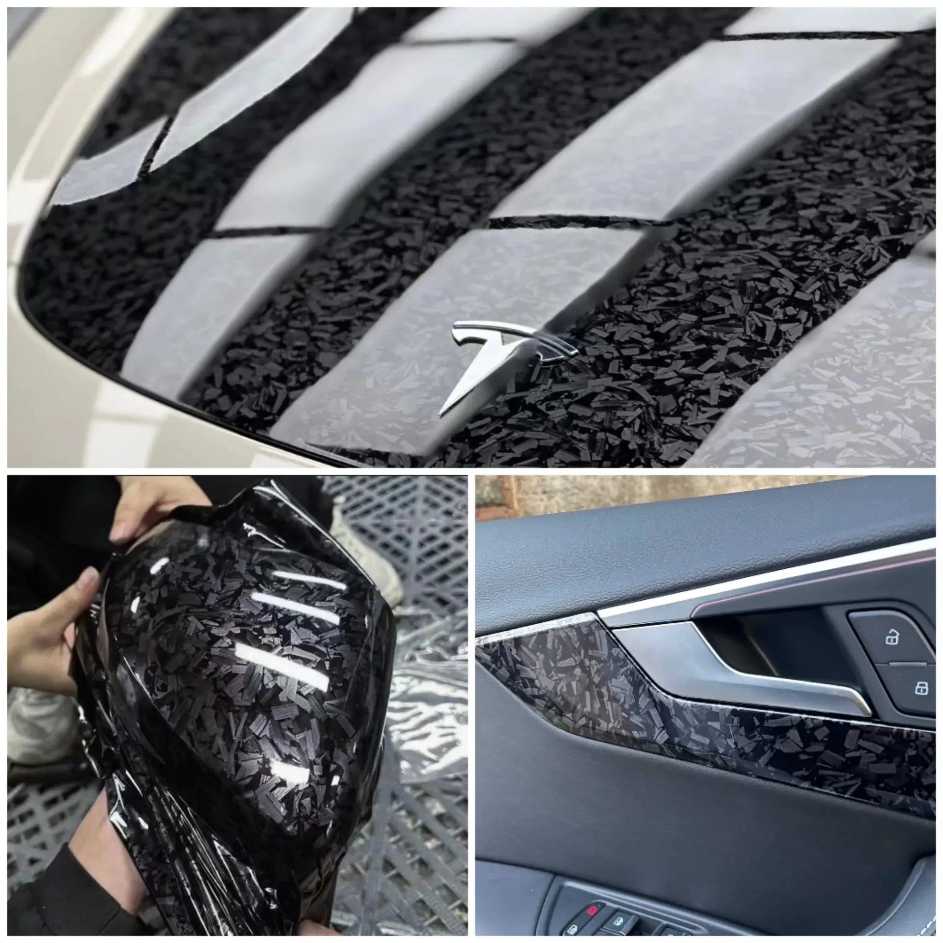 Glossy Laser Forged Carbon Fiber Vinyl Wrap Self Adhesive Car Film For Automotive Styling Interior Exterior Waterproof