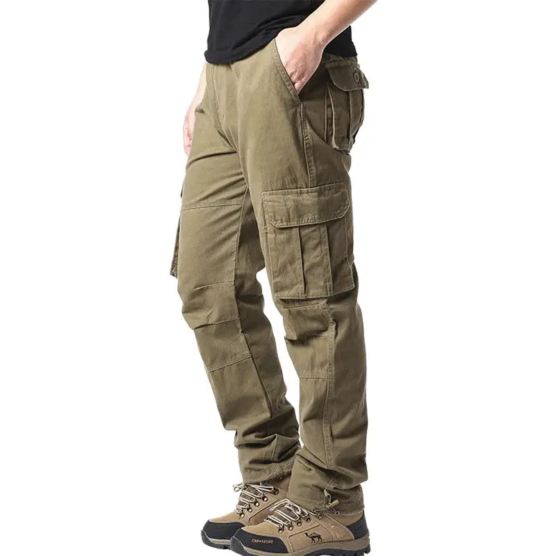 Men's Loose Overalls With Large Pockets Pure Cotton Elastic Waist Tactical Jogging Pants For Outdoor Work