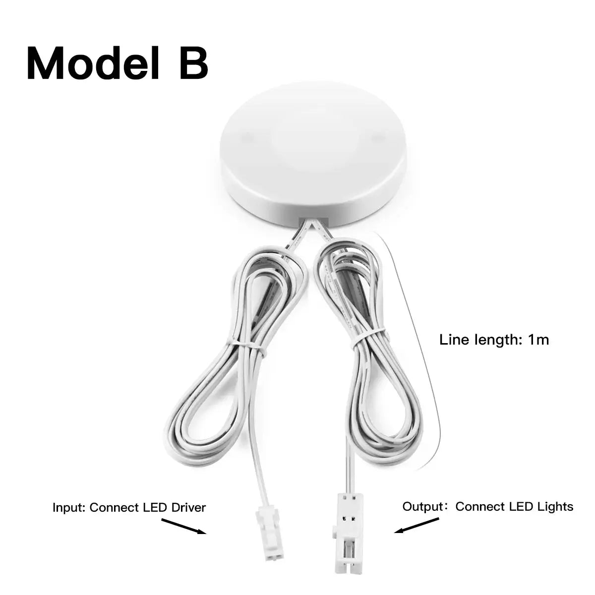 Simples Market Model B touch light dimmer for LED under-cabinet lights, white round controller with 1m cables