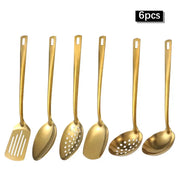 Two And Six Piece Stainless Steel Kitchenware Set Korean Golden Design Soup Spoon Colander Hot Pot Spoon Frying Spoon