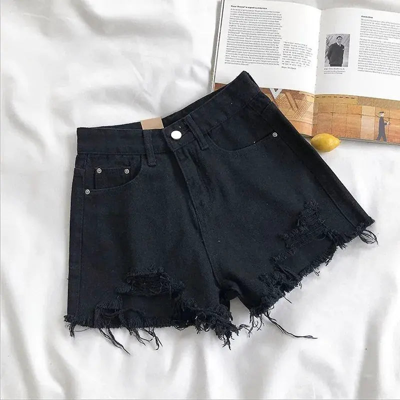 Korean High Waist Denim Shorts Women Ripped Y2K Tassel Details Retro Vibe Meets Modern Comfort