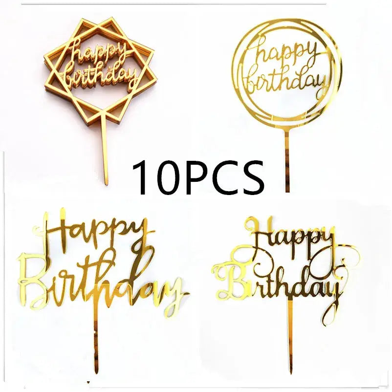 10 Pcs Rose Gold Silver Black Acrylic Cake Toppers Set For Birthday Parties Baby Showers And Dessert Decoration