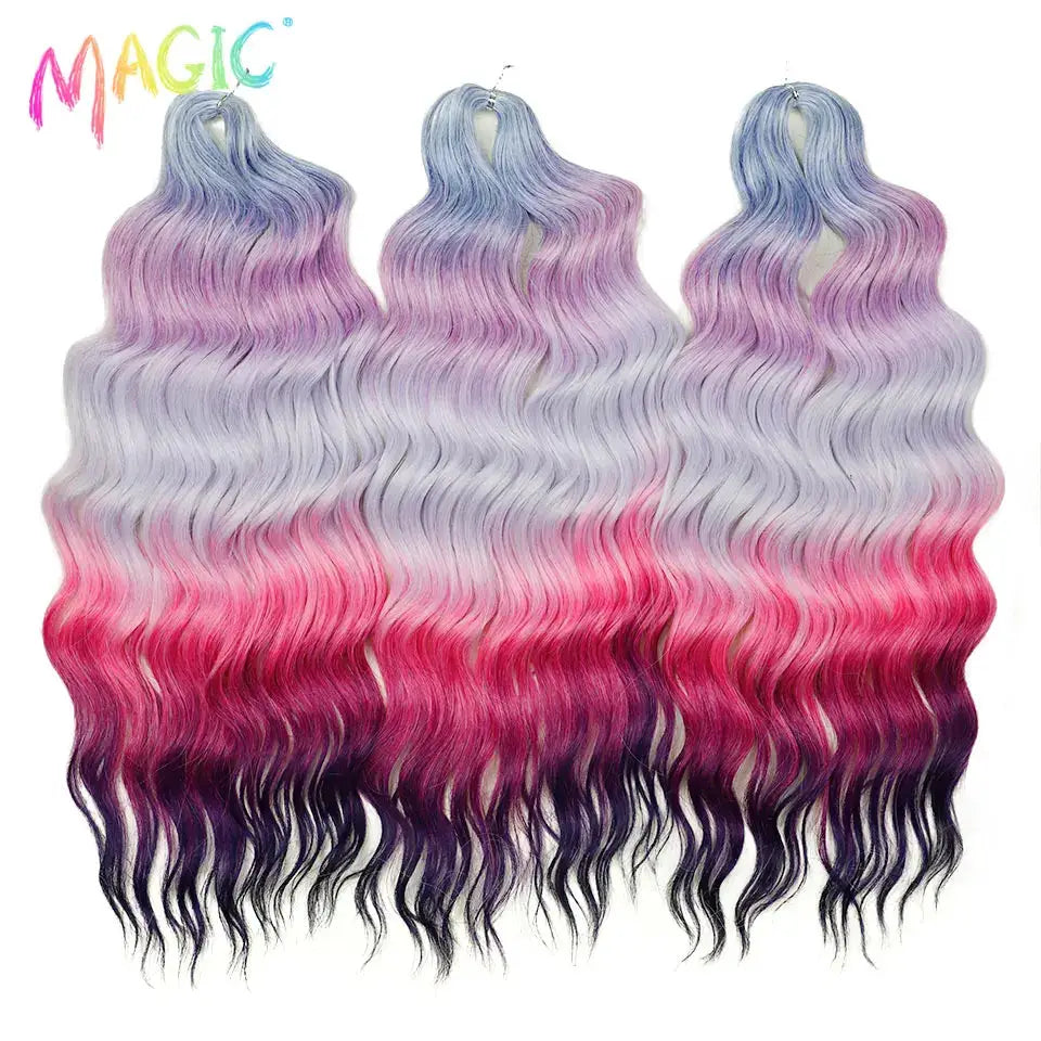 Anna synthetic hair extensions; 24in water-wave braiding hair in ombre blonde to pink and purple, three bundles