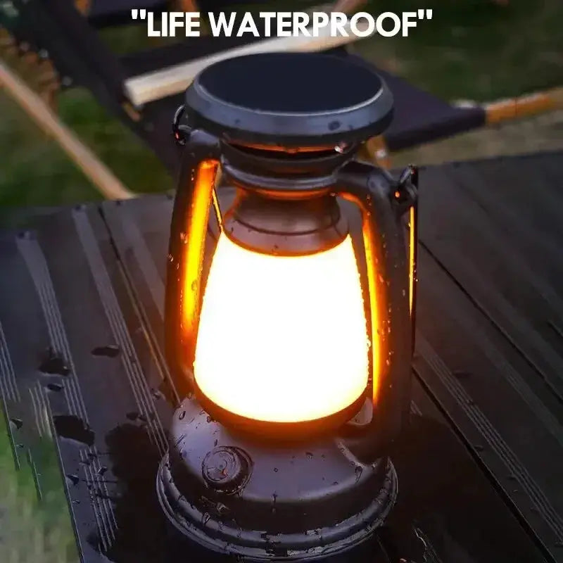 Retro horse lantern charging decoration with warm orange LED glow, metal outdoor table light