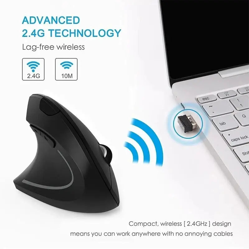 Vertical Ergonomic Wireless and Wired USB Mouse With Rechargeable Bluetooth Connectivity 1600 DPI For PC Laptop Gaming