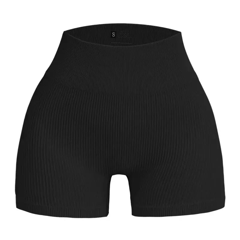 High Waisted Yoga Shorts For Women Lift And Shape Tight Fitting Solid Color Ribbed Texture Knit Activewear