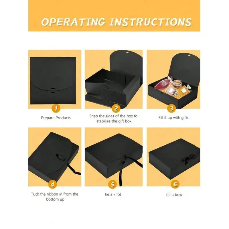 Simples Market black gift box with lid and ribbon; deluxe box for proposals or graduation, with 6-step assembly