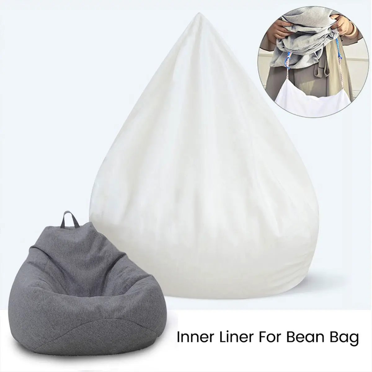 Bean bag inner liner by Simples Market, white anti-fouling removable cover; shown with gray bean bag