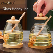 KEMORELA Glass Honeycomb Tank With Dipper And Lid Honey Storage Container For Kitchen And Wedding Party Dining Decor