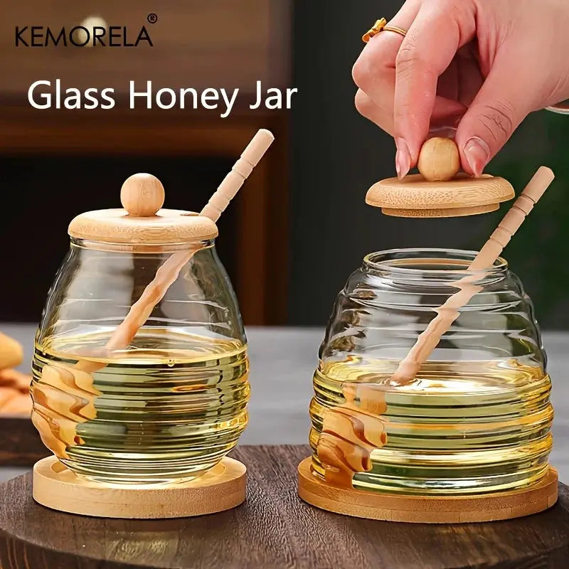 KEMORELA Glass Honeycomb Tank With Dipper And Lid Honey Storage Container For Kitchen And Wedding Party Dining Decor