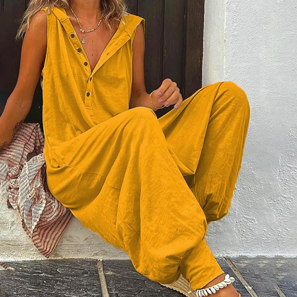 Simples Market mustard yellow cotton women's wide-leg overalls