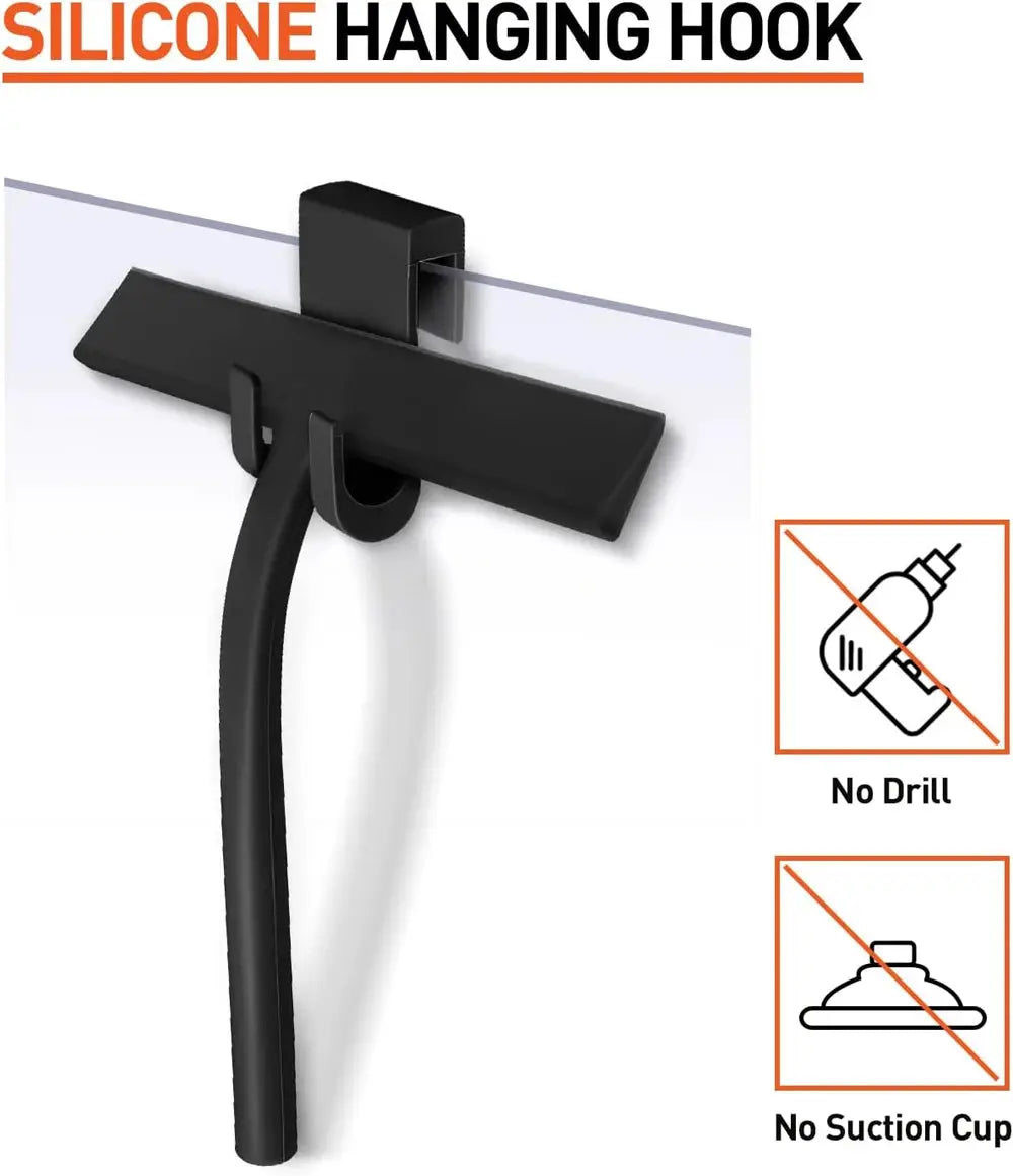 Matte black silicone shower squeegee with wall mount by Simples Market; no drill, no suction cup for glass doors