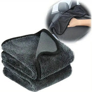 Simples Market 3pc microfiber cleaning cloth set in dark gray; ultra-absorbent, quick-dry for car and home use