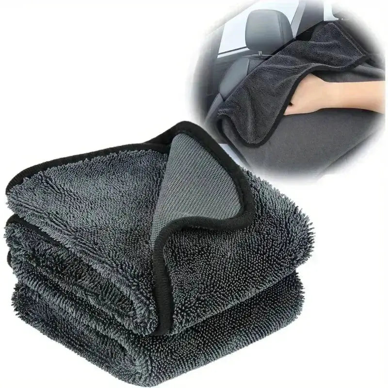 Simples Market 3pc microfiber cleaning cloth set in dark gray; ultra-absorbent, quick-dry for car and home use