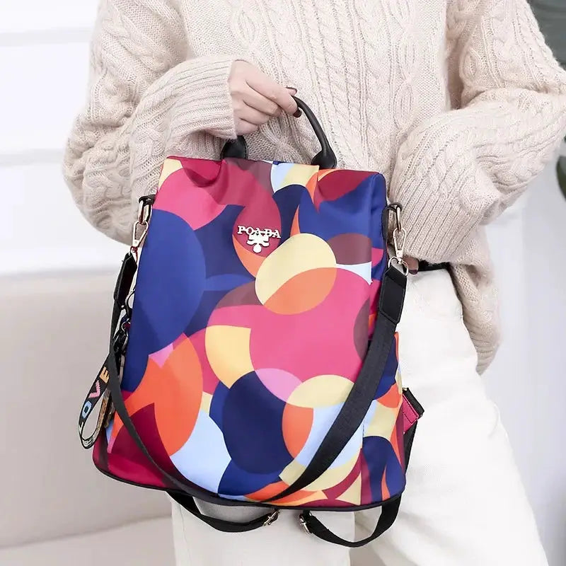 Women's Oxford cloth backpack with multicolor abstract print, large-capacity travel bag by Simples Market