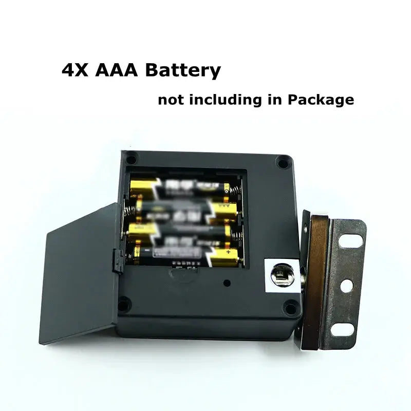 Gray smart drawer RFID cabinet lock by Simples Market; battery compartment for 4x AAA batteries