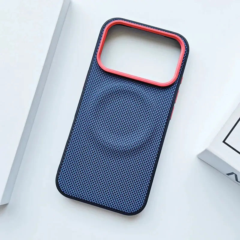 LuxCase Magnetic Soft TPU Frame Case For iPhone 17 Series Nylon Woven Leather Back Anti Fingerprint