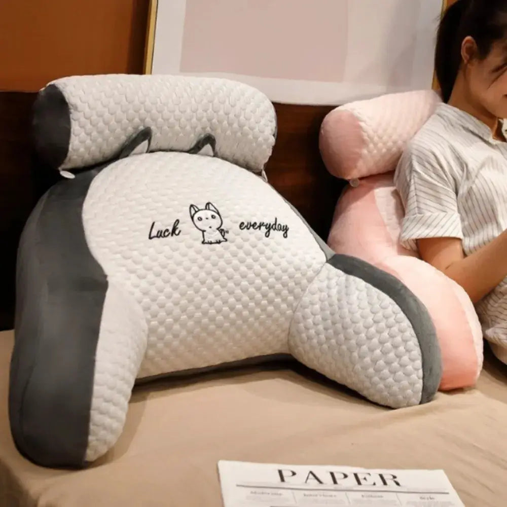 1pc adjustable reading pillow by Simples Market, gray quilted back support cushion with breathable design