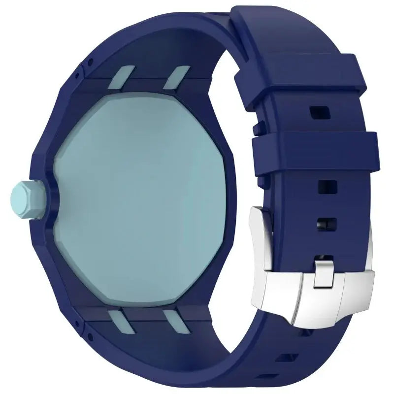 Blue silicone watch strap with metal buckle for Swatch X AP Royal Pop pocket watch conversion