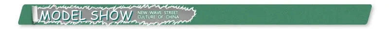 Model Show banner on a green ribbon with torn paper-style background.