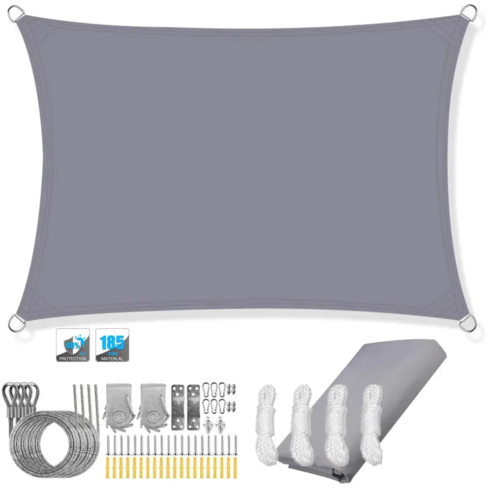 Simples Market waterproof gray rectangular sun shade sail canopy with hardware kit for outdoor UV protection