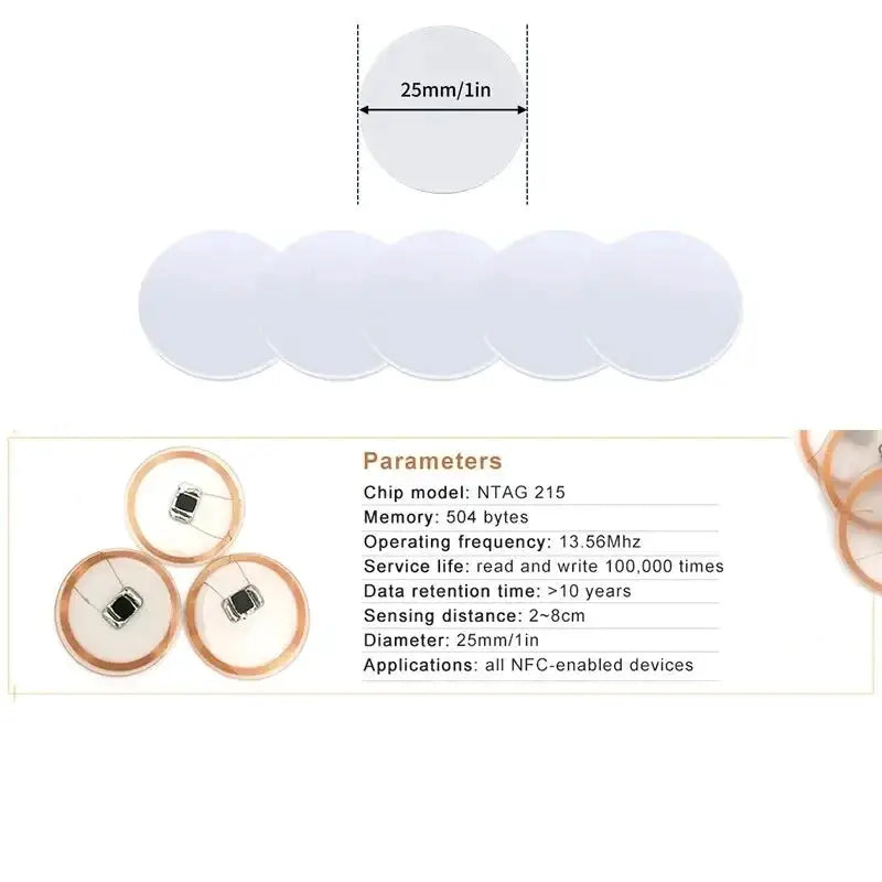 NTAG215 NFC Coin Card 25mm Waterproof PVC 13.56MHz ISO IEC 14443A Bonding Badge Tag
