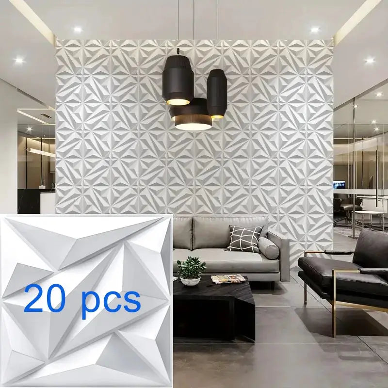 3D textured wall panels, 20pcs, 30x30cm, light gray geometric tiles for indoor decor