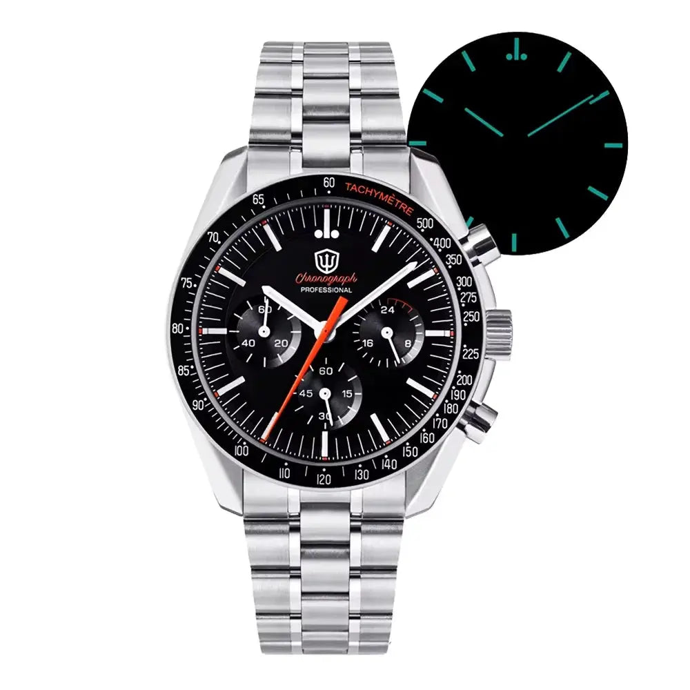 Watchdives WD1863 stainless steel men's chronograph watch with black dial and orange hands
