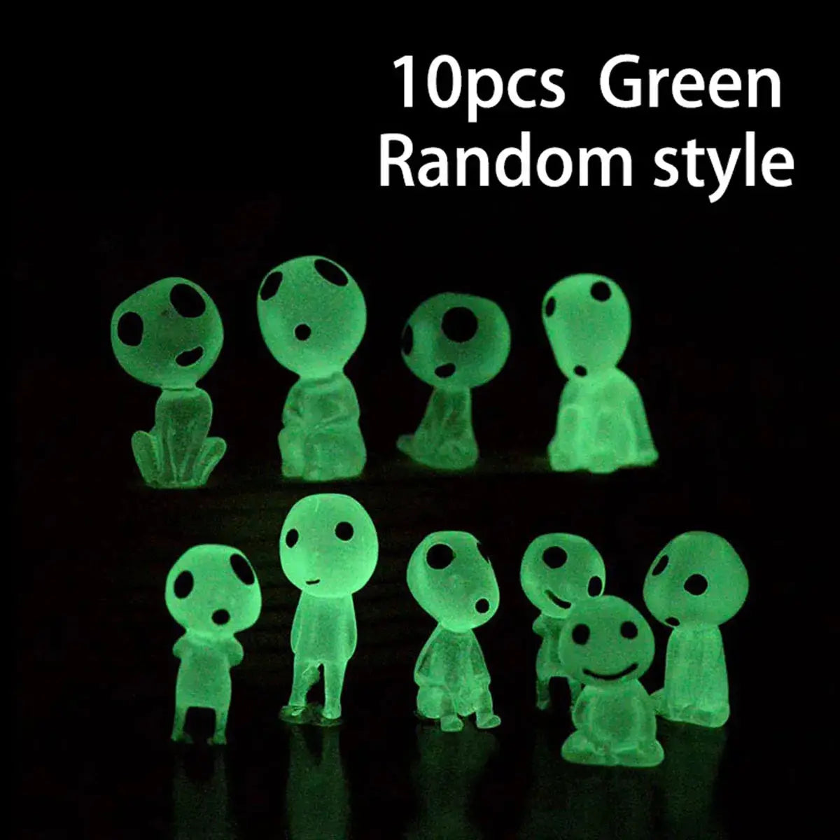 10pc green glow-in-the-dark miniature landscape figures, random styles