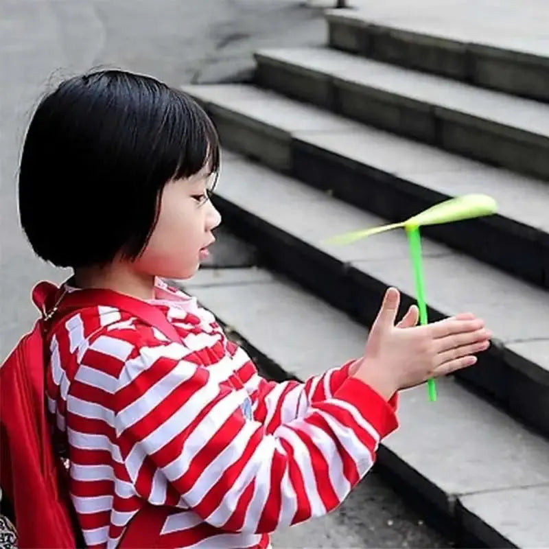 5 or 30 Pack Plastic Bamboo Dragonfly Shape Hand Push Flying Propeller Outdoor Toy for Kids and Adults