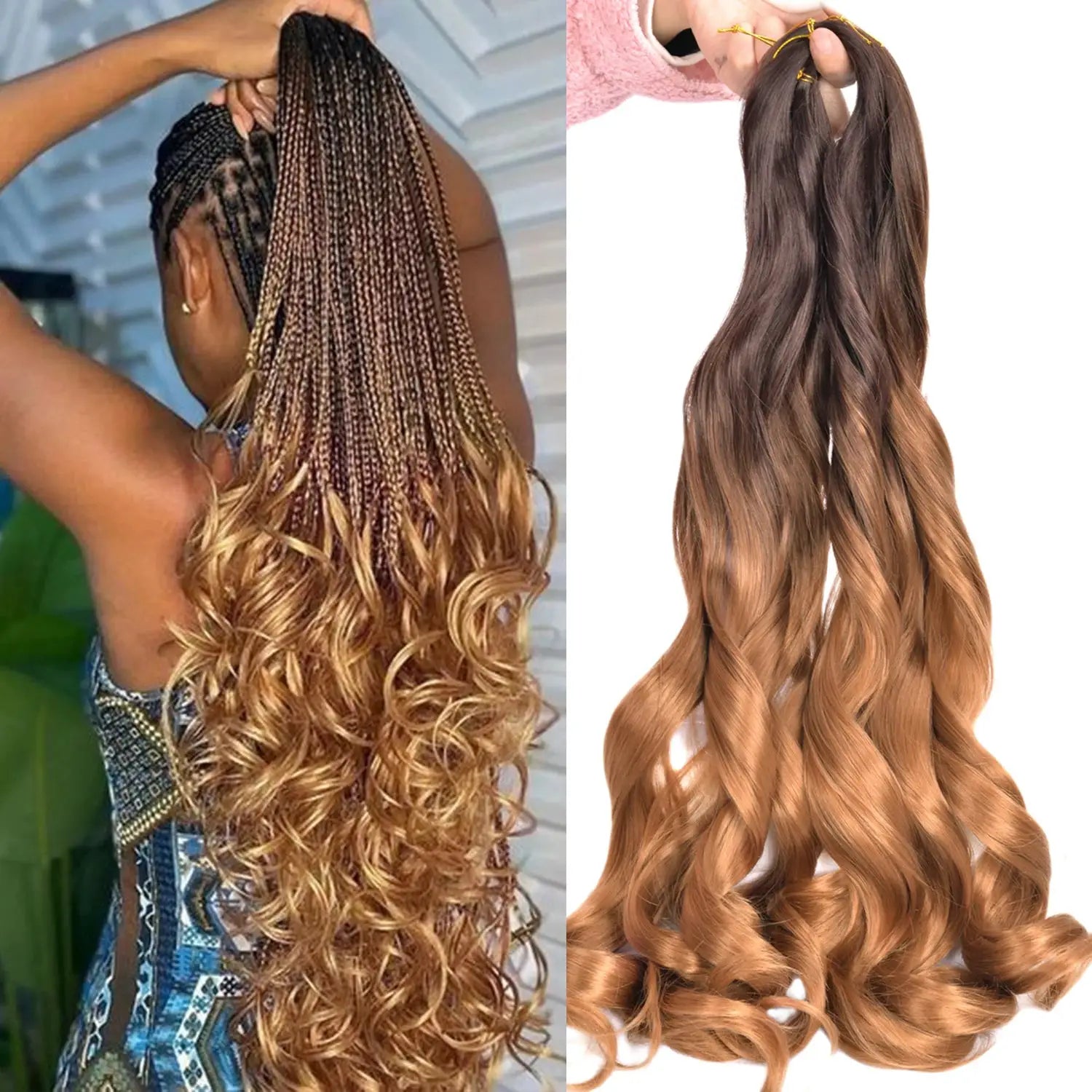 Simples Market French Curls 24-inch synthetic braiding hair with spiral curls; dark brown to honey blonde ombre