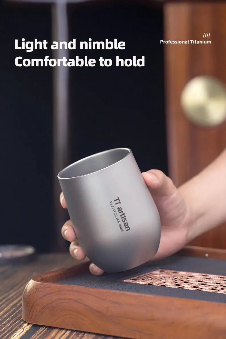 Tiartisan titanium beer cup, gray double-wall camping mug