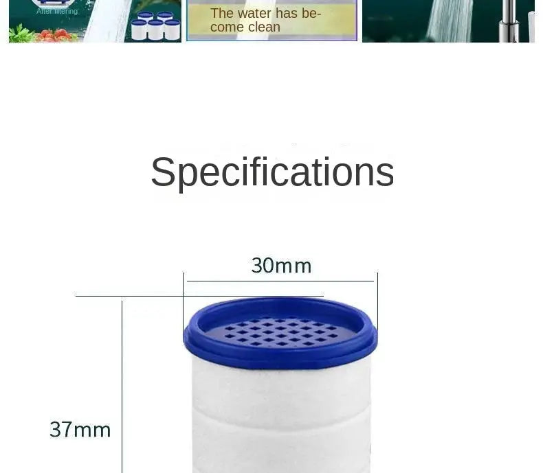 Faucet filter cartridge by Simples Market, blue rim with white PP cotton filter