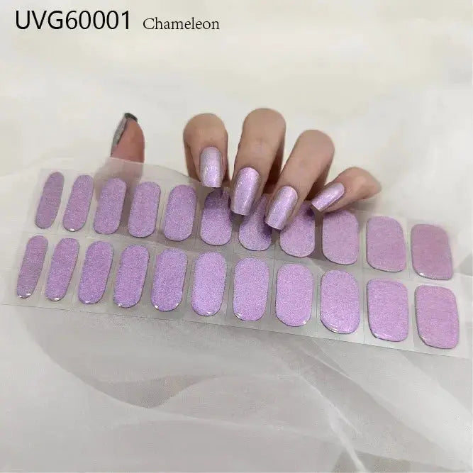 Gel nail wraps sheet with 24 lavender semi-cured gel tips for full-cover manicure