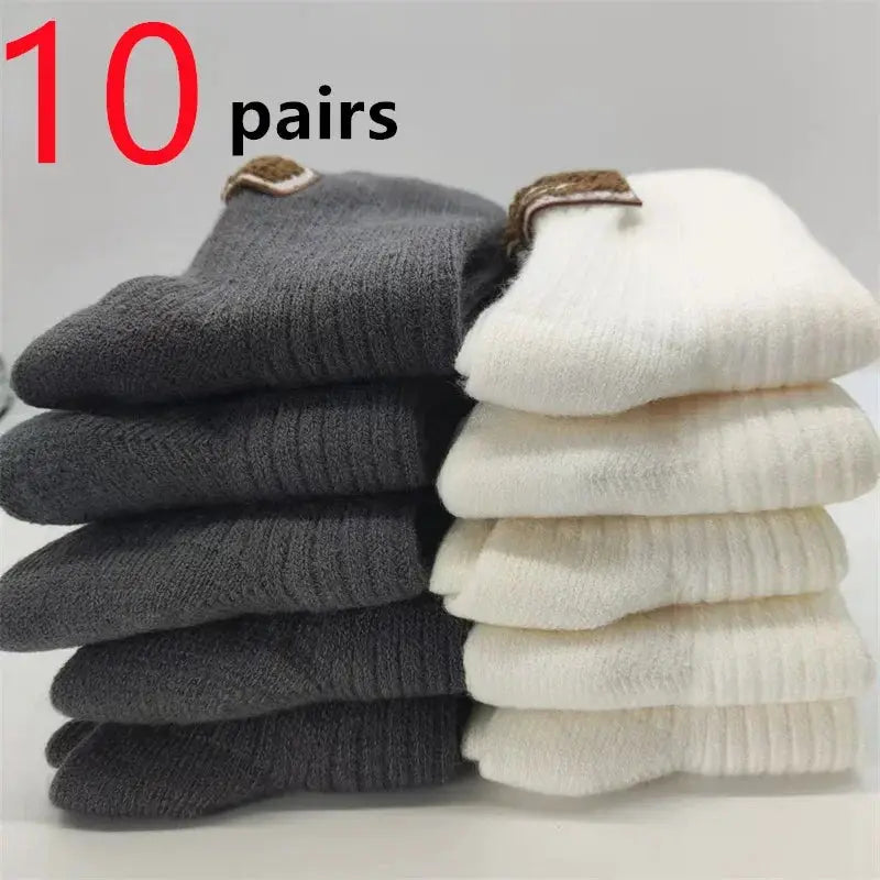 LuxWool Women Luxury Cashmere Wool Mid Calf Socks With Embroidered Logo For Snow Boots Thick Pile Warmth